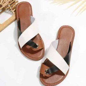 Women two tone white black sandals